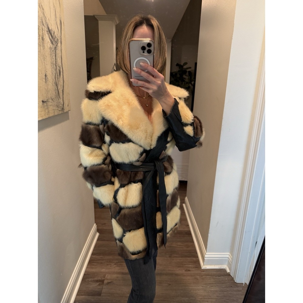 Vintage 1970s Ronley Goldring's Mink Fur Black Leather Patchwork Coat AS IS